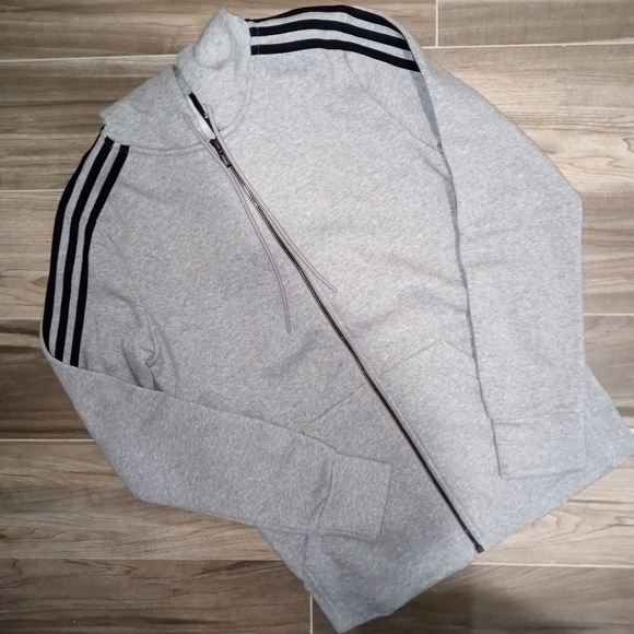 🆕Adidas | Full Zip Up Hooded Sweatshirt Grey & black Womens Size Small - Picture 2 of 9